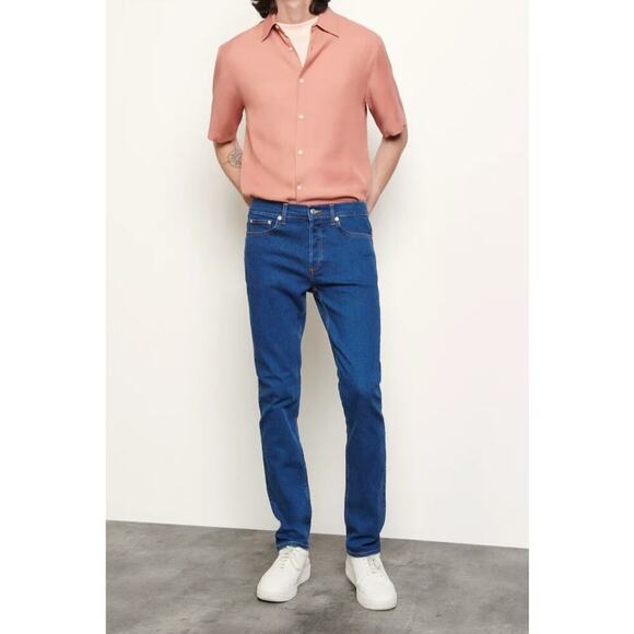 Sandro Button Fly Jeans in Blue Vintage Denim Size 30 Slim Fit Pockets Stretch - Picture 1 of 5